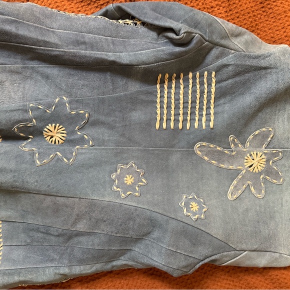 Old Gringo Denim Blue and Beige Embroidered Leather Jacket - Picture 8 of 12
